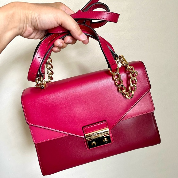 NWT Michael Kors Sloan Red/Wine Color Medium Top Handle Satchel with dust bag - Picture 1 of 15